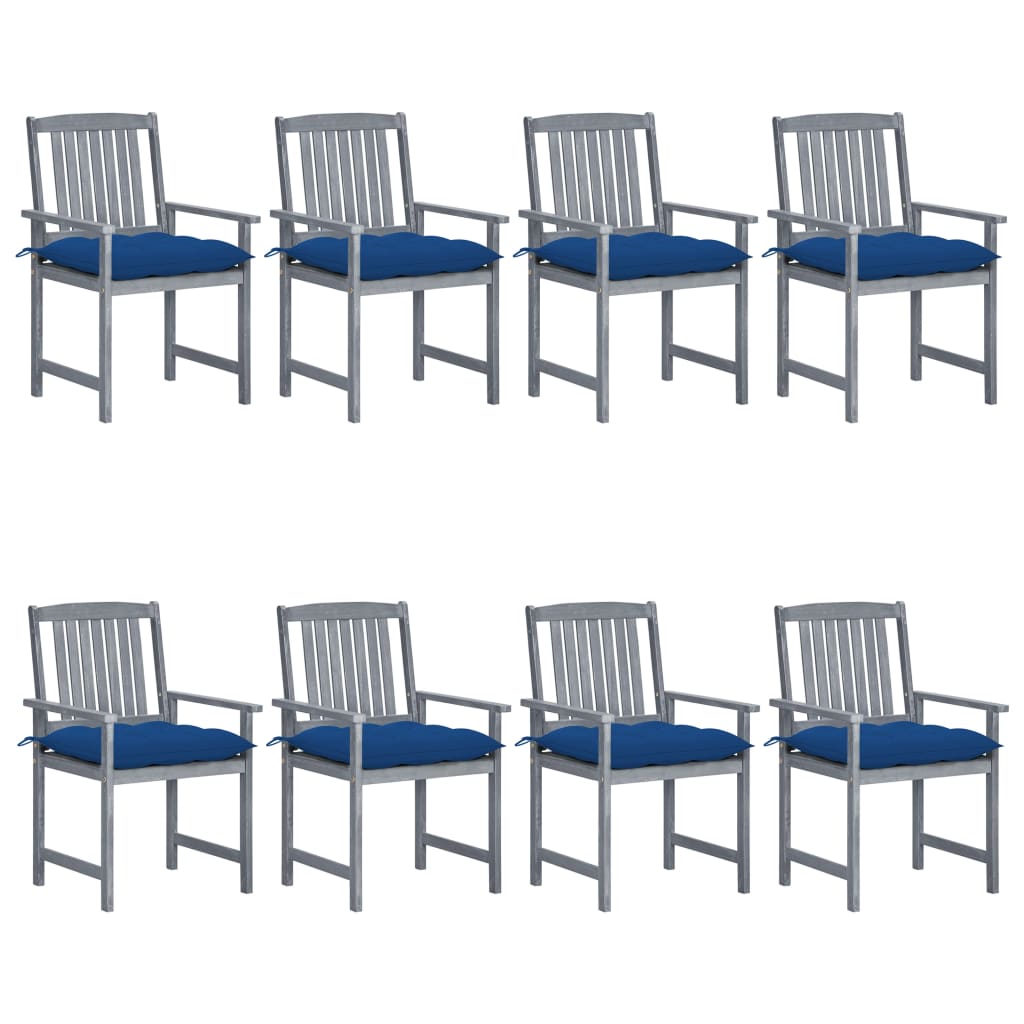 Cadeiras de jardim c/ almofadões 8 pcs acácia maciça cinzento
