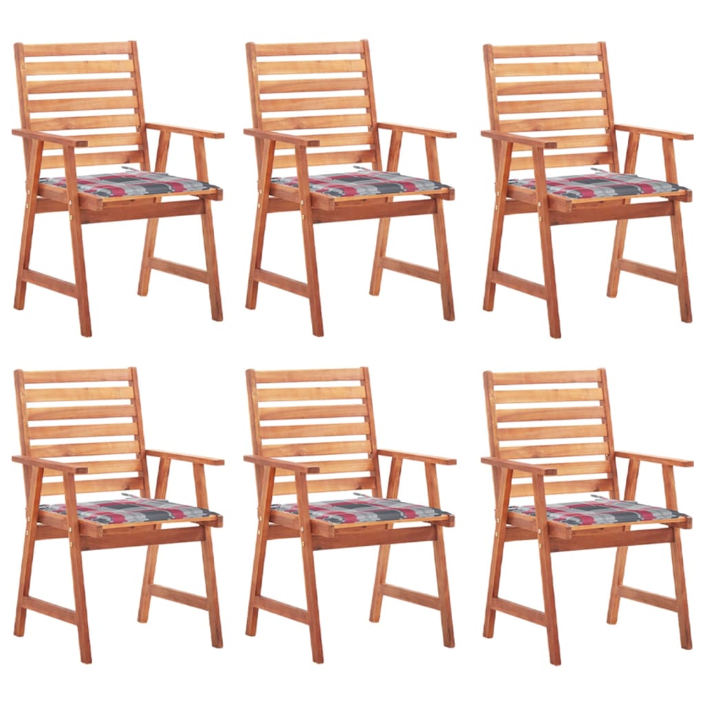 Cadeiras de jantar p/ jardim 6 pcs c/ almofadões acácia maciça