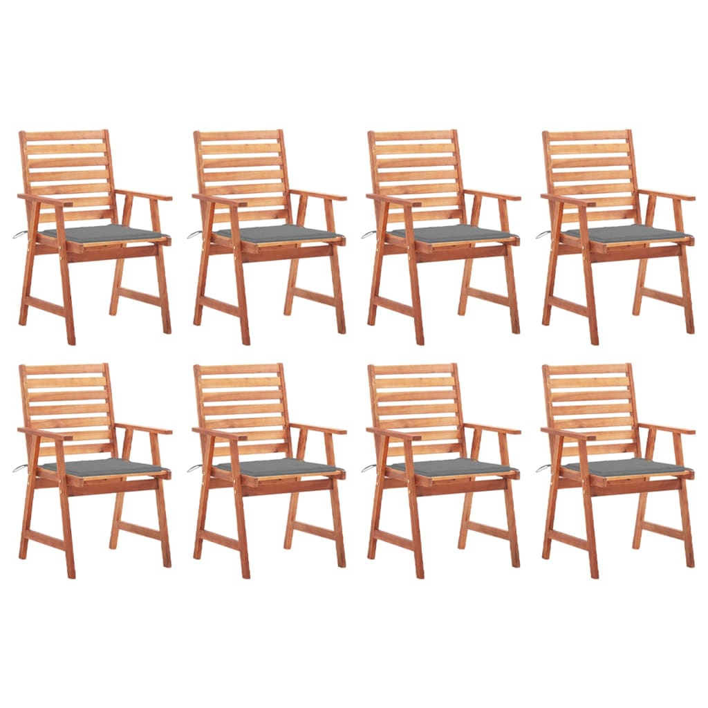Cadeiras de jantar p/ jardim 8 pcs c/ almofadões acácia maciça