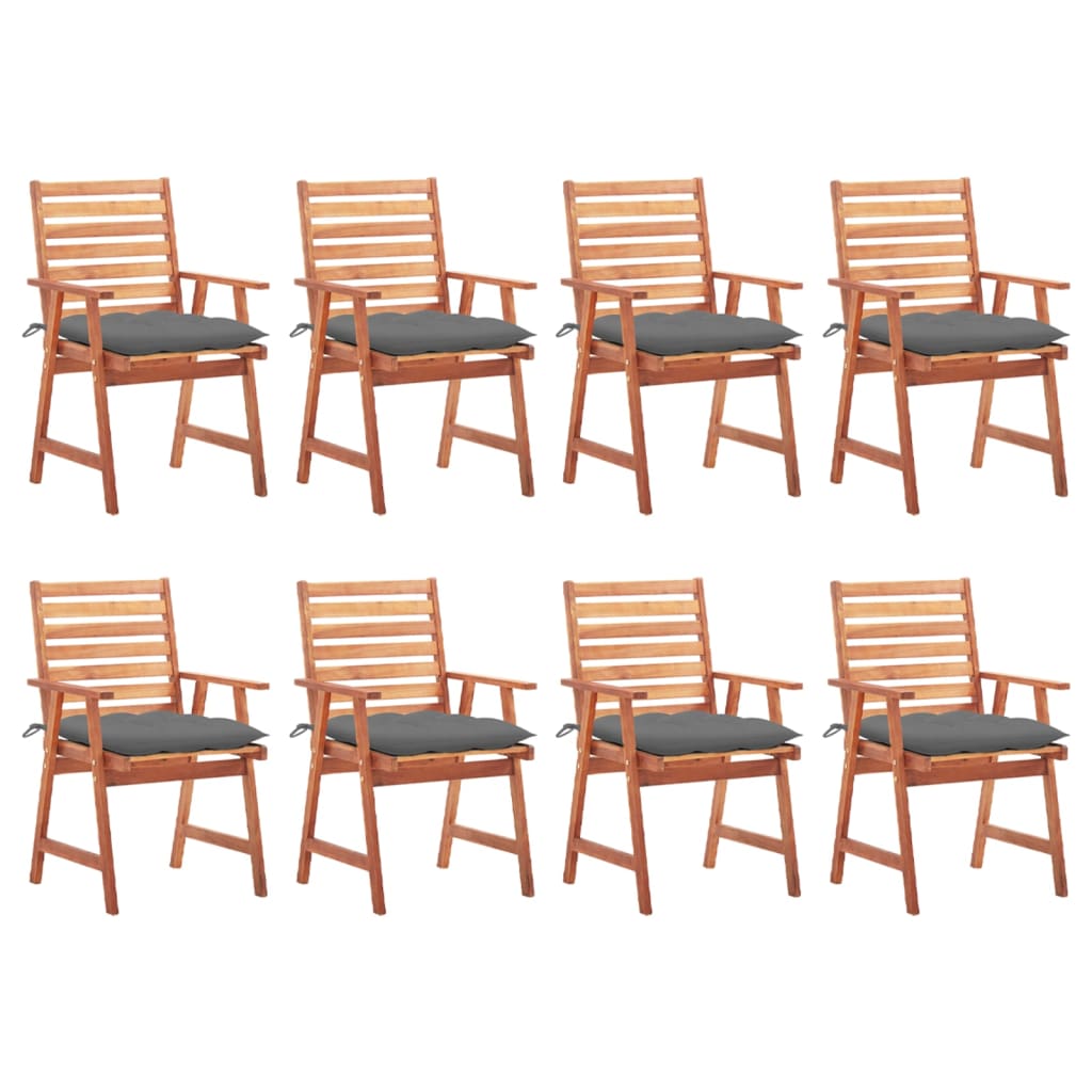 Cadeiras de jantar p/ jardim 8 pcs c/ almofadões acácia maciça