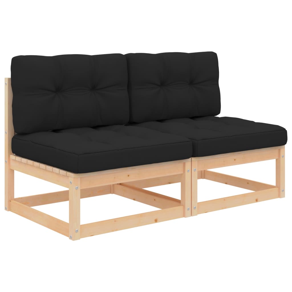 Sofás de centro p/ jardim c/ almofadões 2 pcs pinho maciço