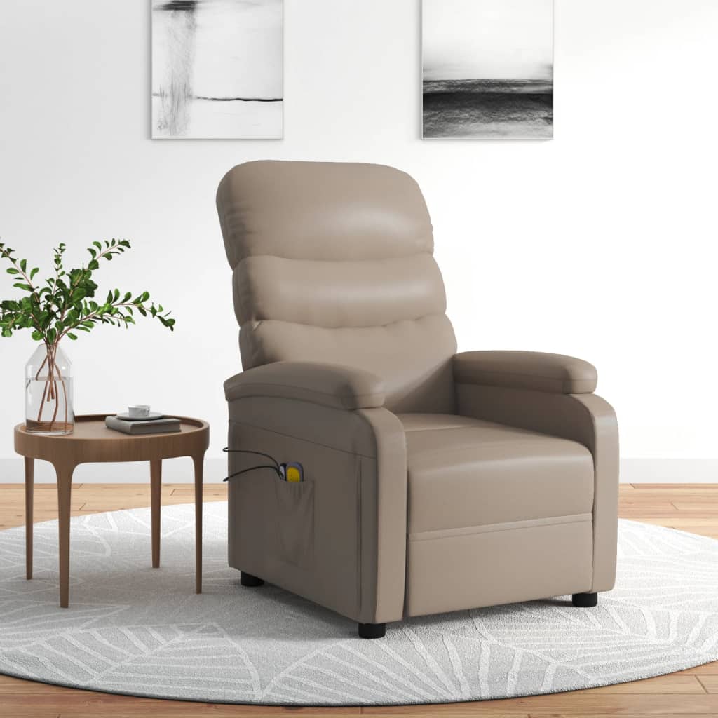 Poltrona massagens reclinável elétrica couro artif. cappuccino