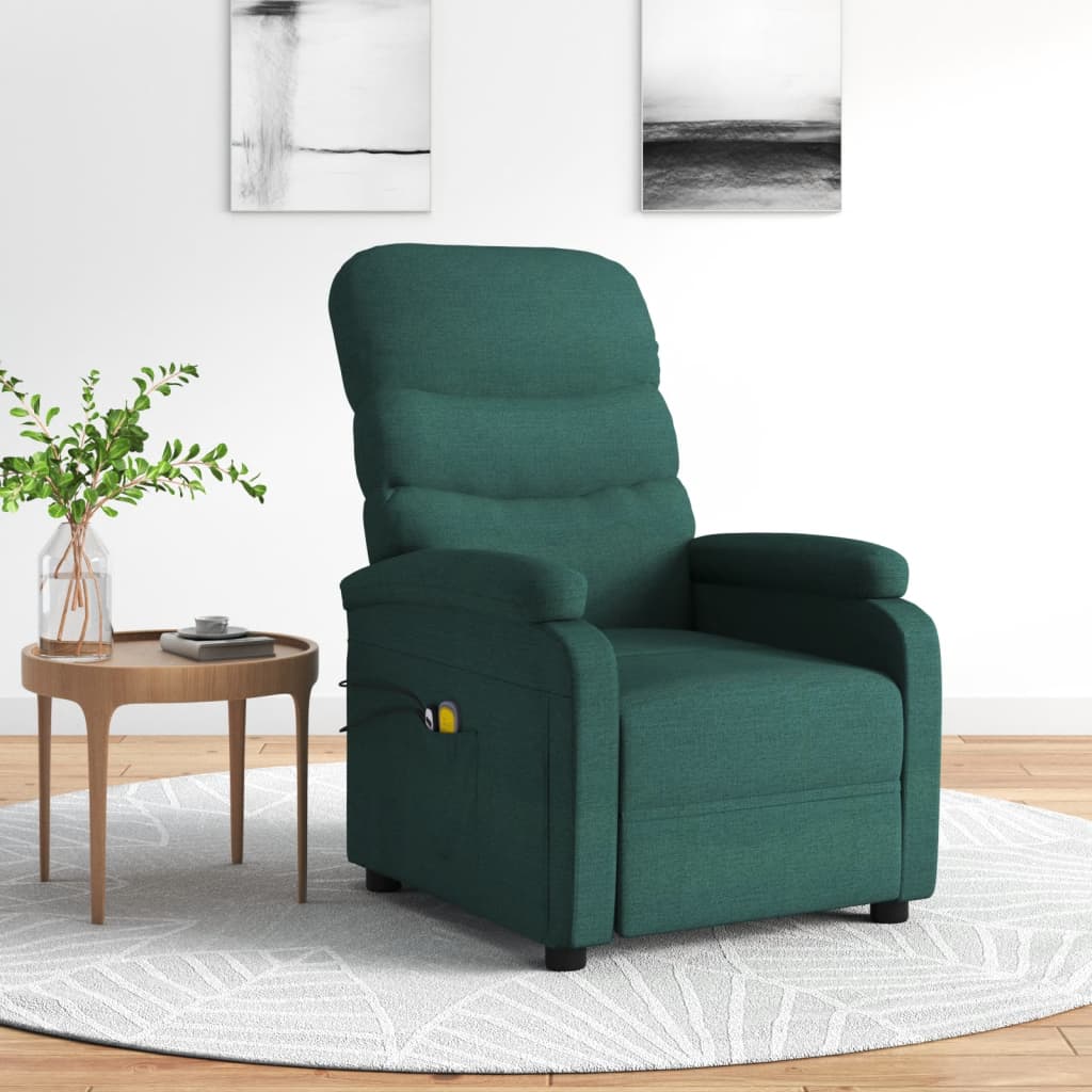 Poltrona de massagens elétrica tecido verde-escuro