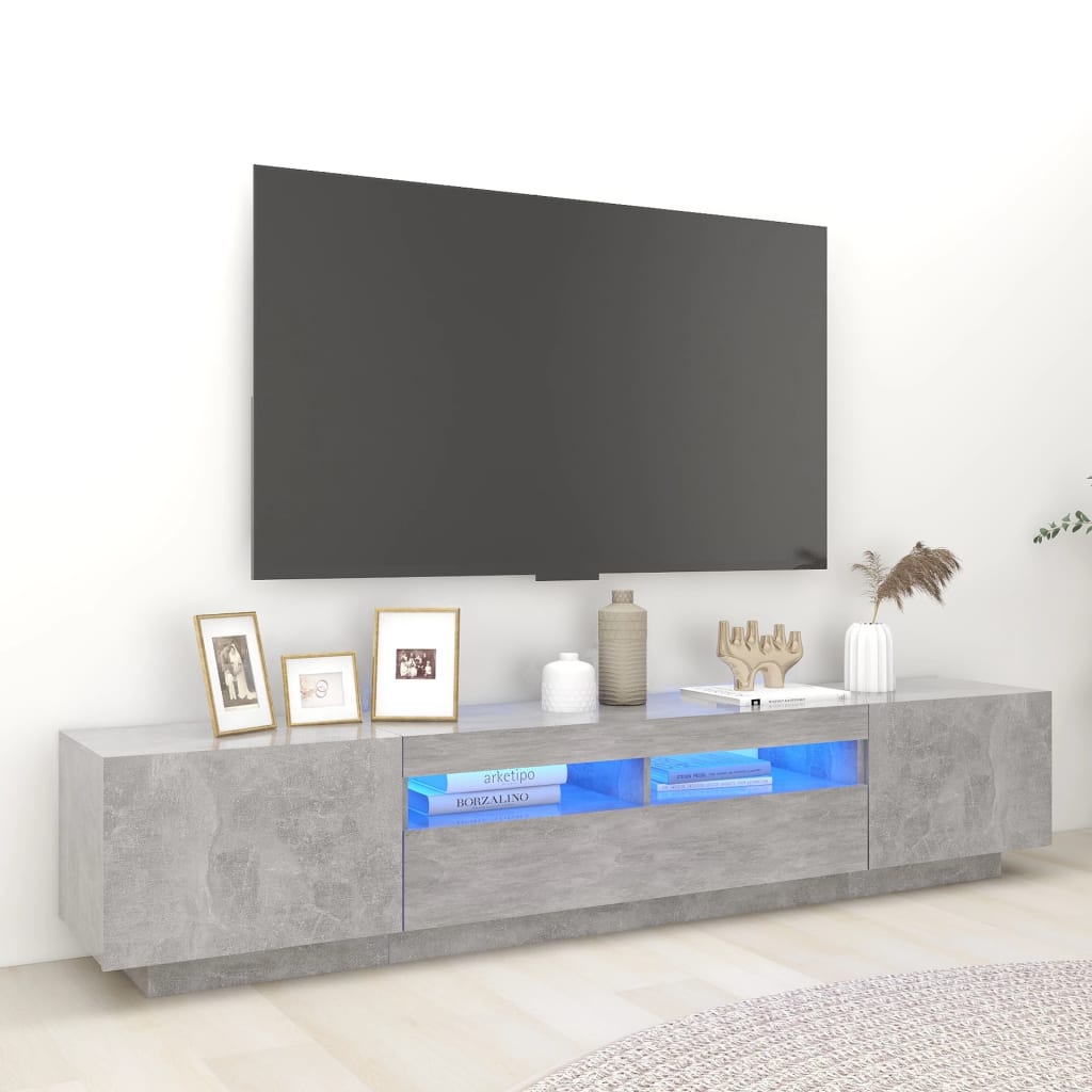 Móvel de TV com luzes LED 200x35x40 cm cinzento cimento
