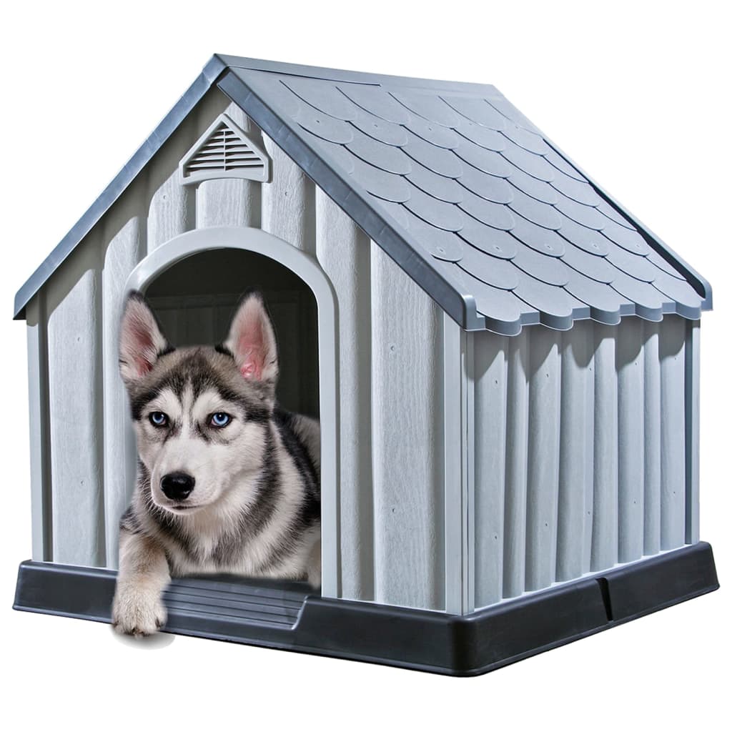 Casota para cão 92x87x91 cm plástico cinzento