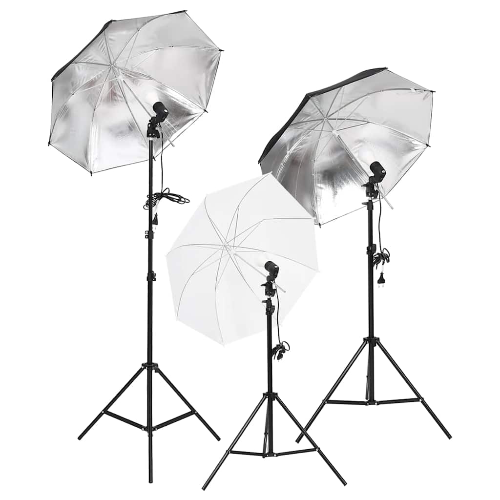 Conjunto de iluminação para estúdio com tripés e sombrinhas