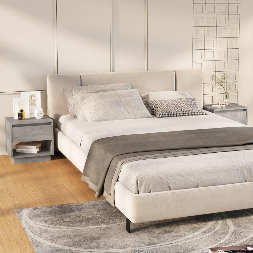 Mesas cabeceira 2pcs 45x34x44cm derivados madeira cinza-cimento