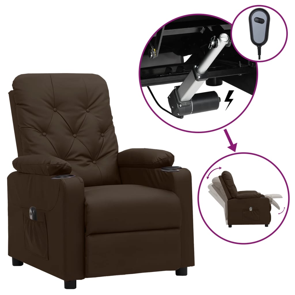 Poltrona reclinável elétrica couro artificial castanho