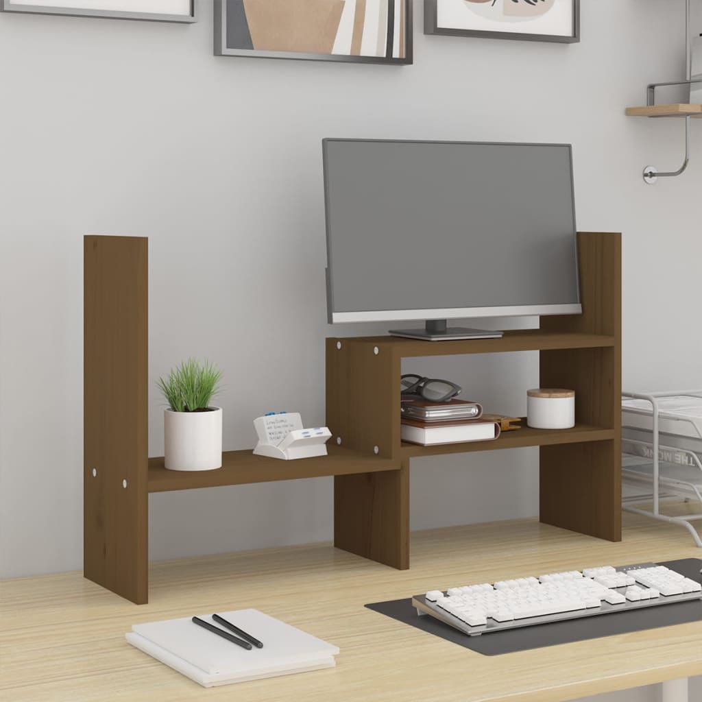 Suporte para monitor (39-72)x17x43 cm pinho maciço castanho-mel