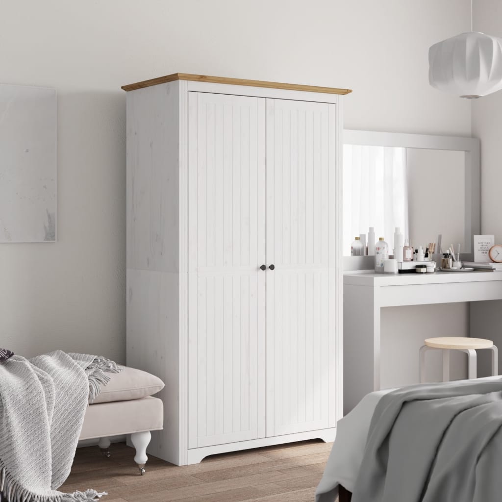 Roupeiro BODO 99x53,5x173 cm pinho maciço branco e castanho