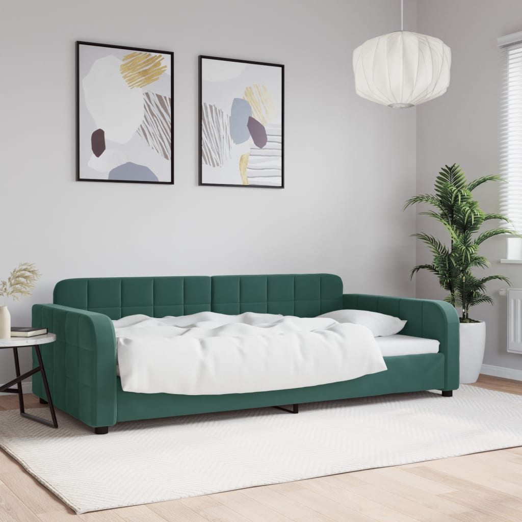 Sofá-cama 100x200 cm veludo verde-escuro