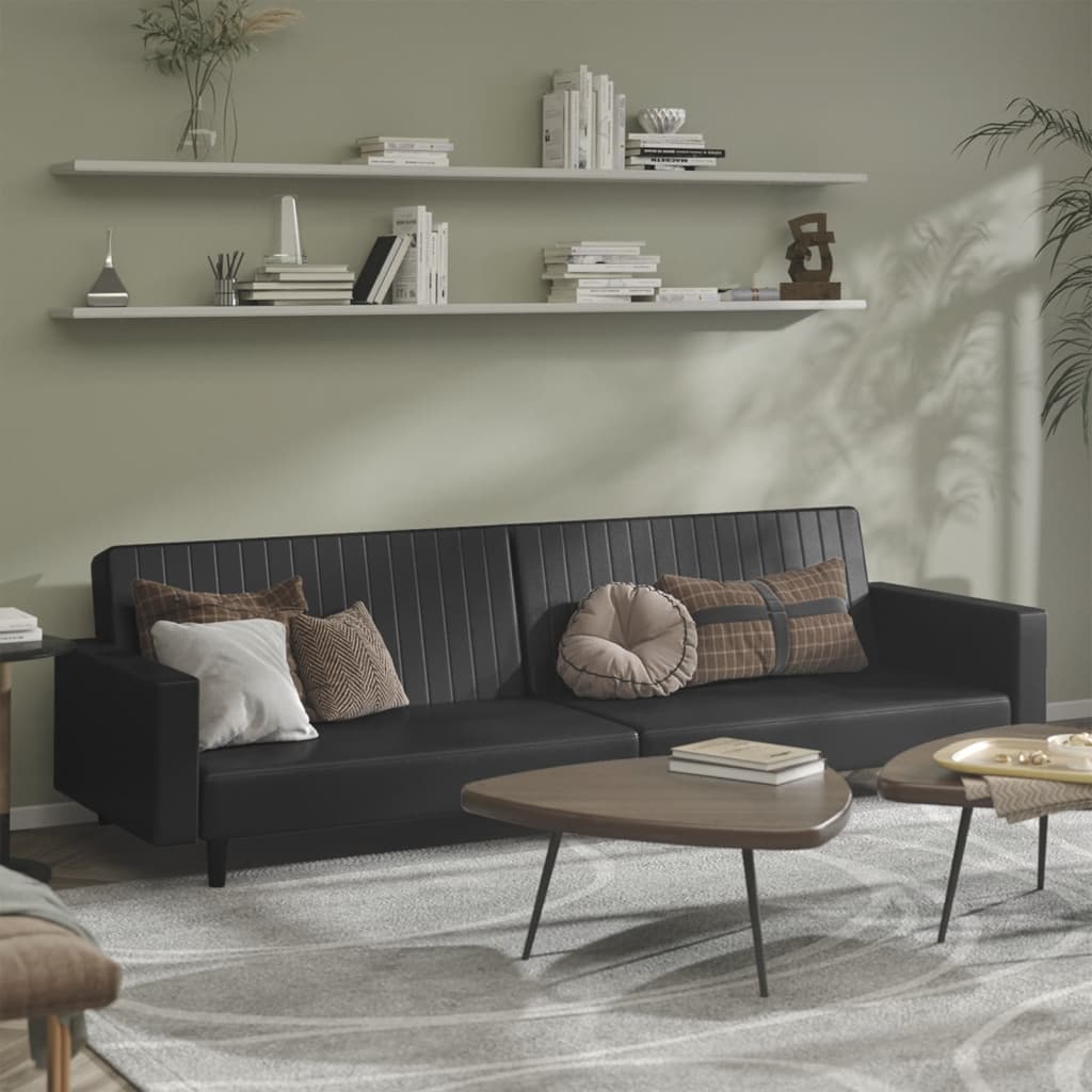 Sofá-cama de 2 lugares couro artificial preto