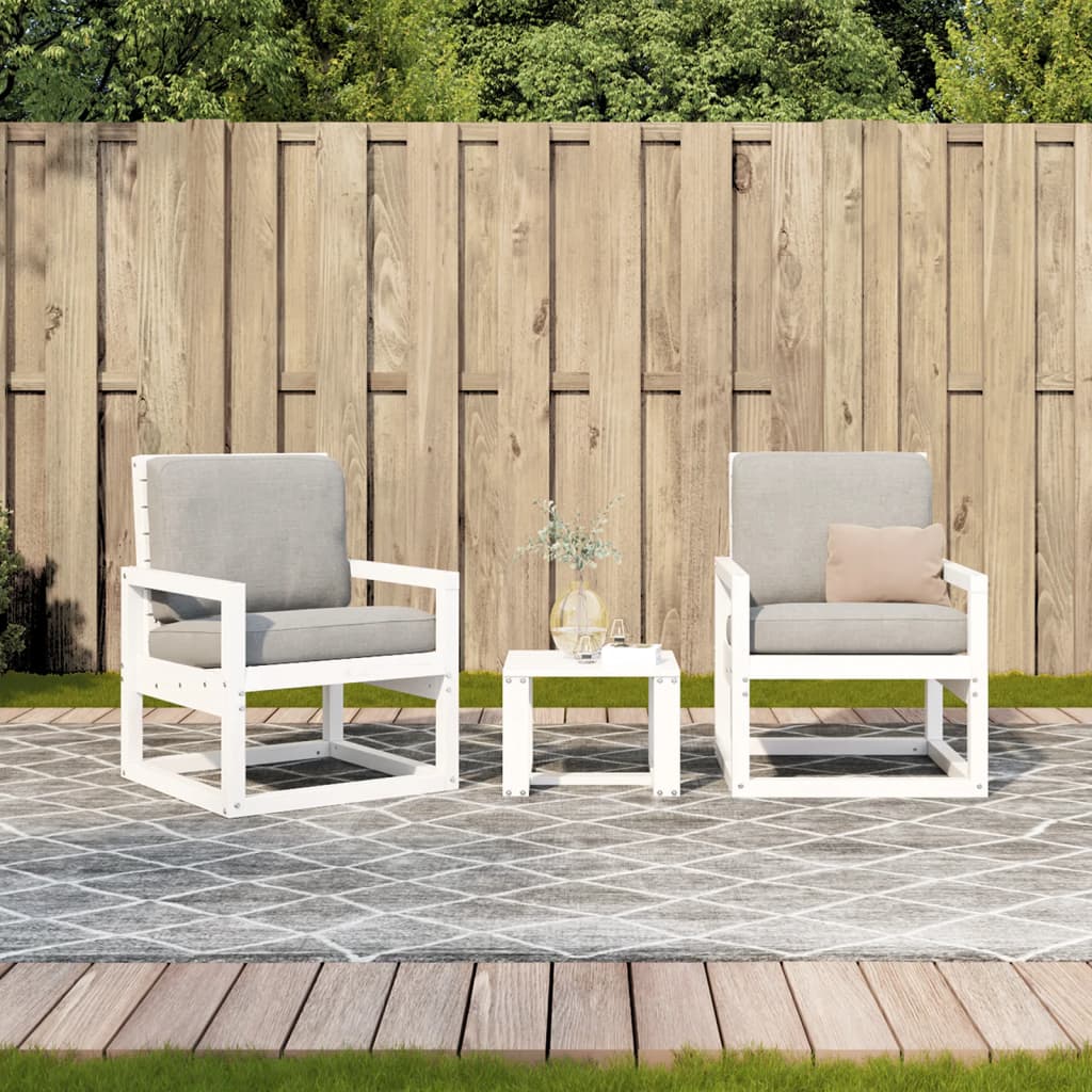 Conjunto de Jardim - 2 Poltronas e 1 Mesa - Madeira de Pinho Maciça Branco
