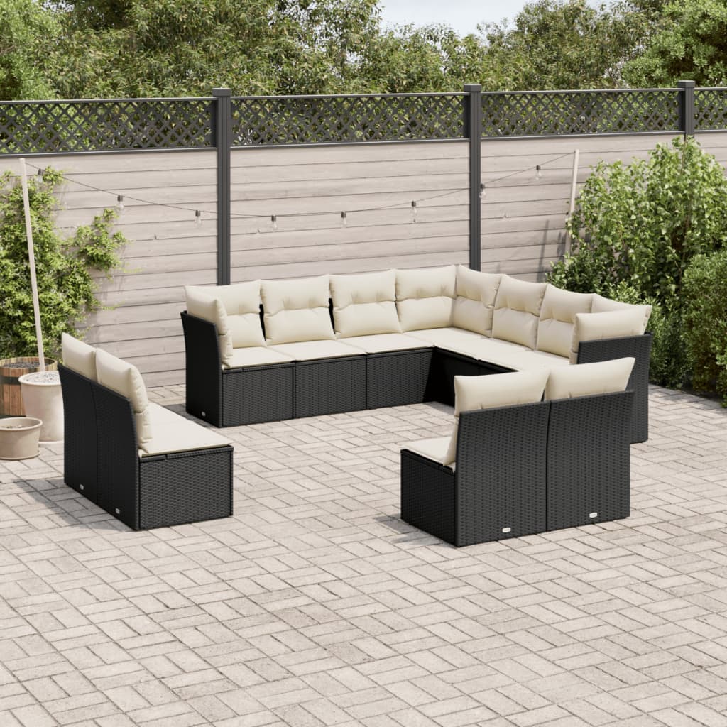 11 pcs conjunto sofás de jardim c/ almofadões vime PE preto