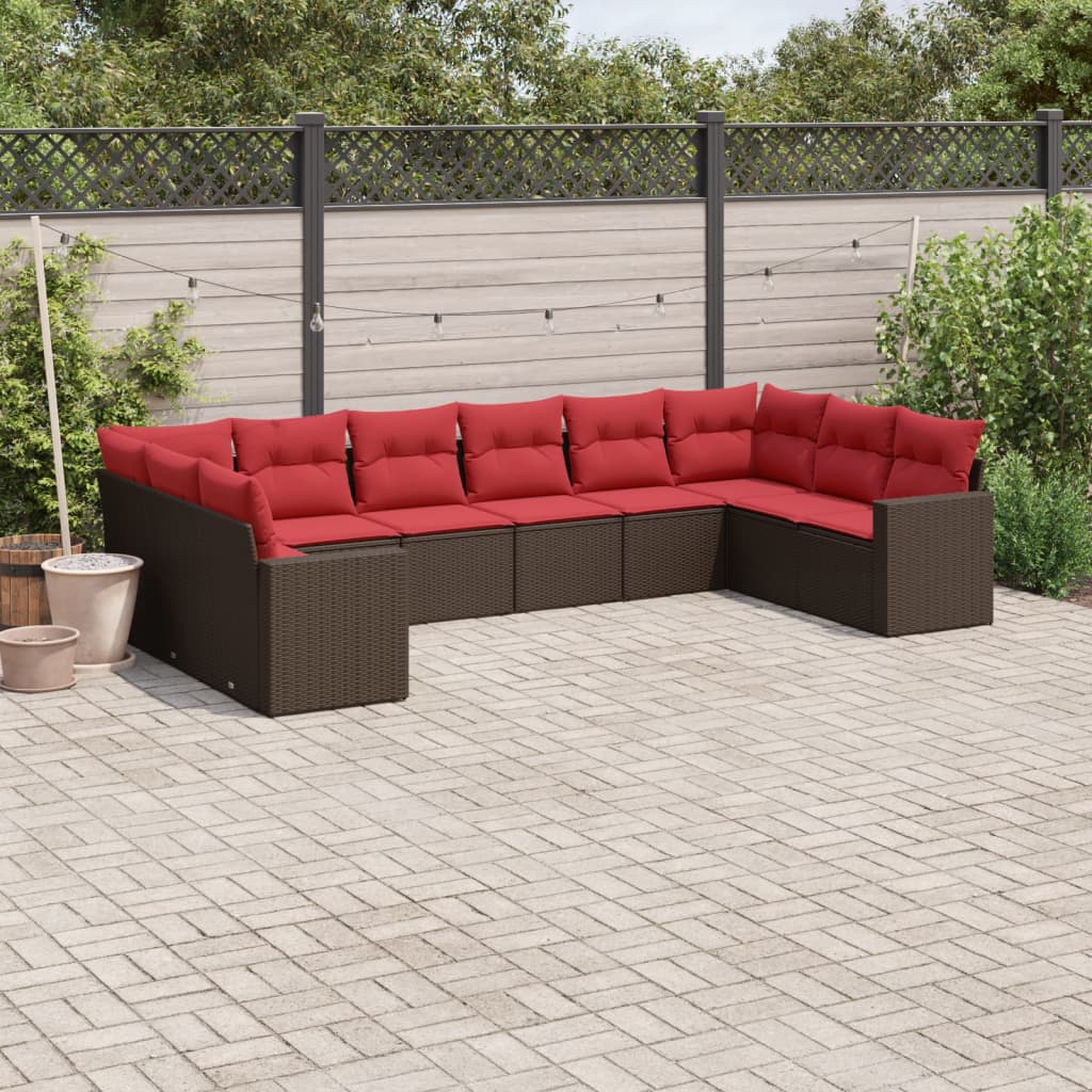 10 pcs conj. sofás jardim com almofadões vime PE castanho