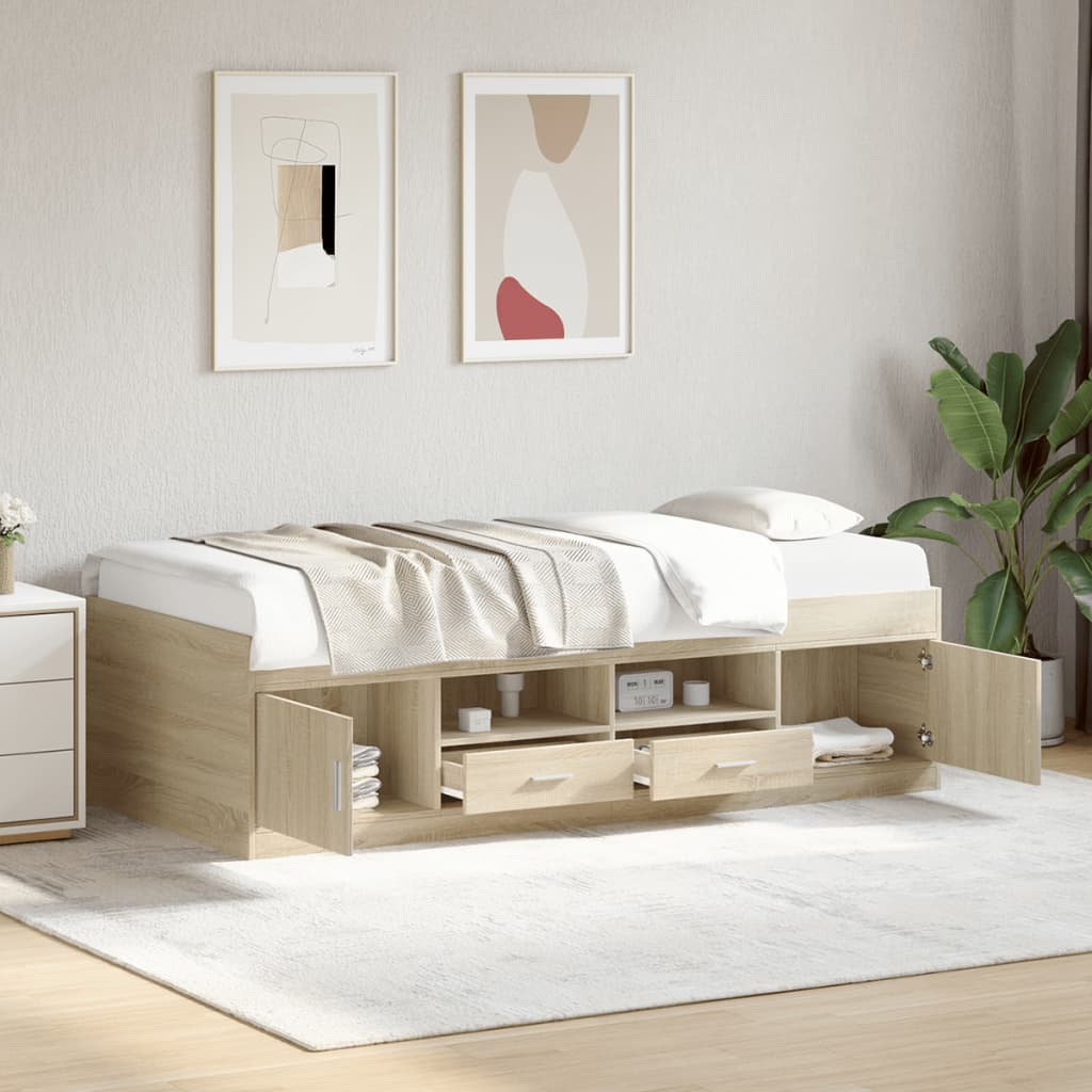 Sofá-cama com gavetas sem colchão 90x200 cm carvalho sonoma