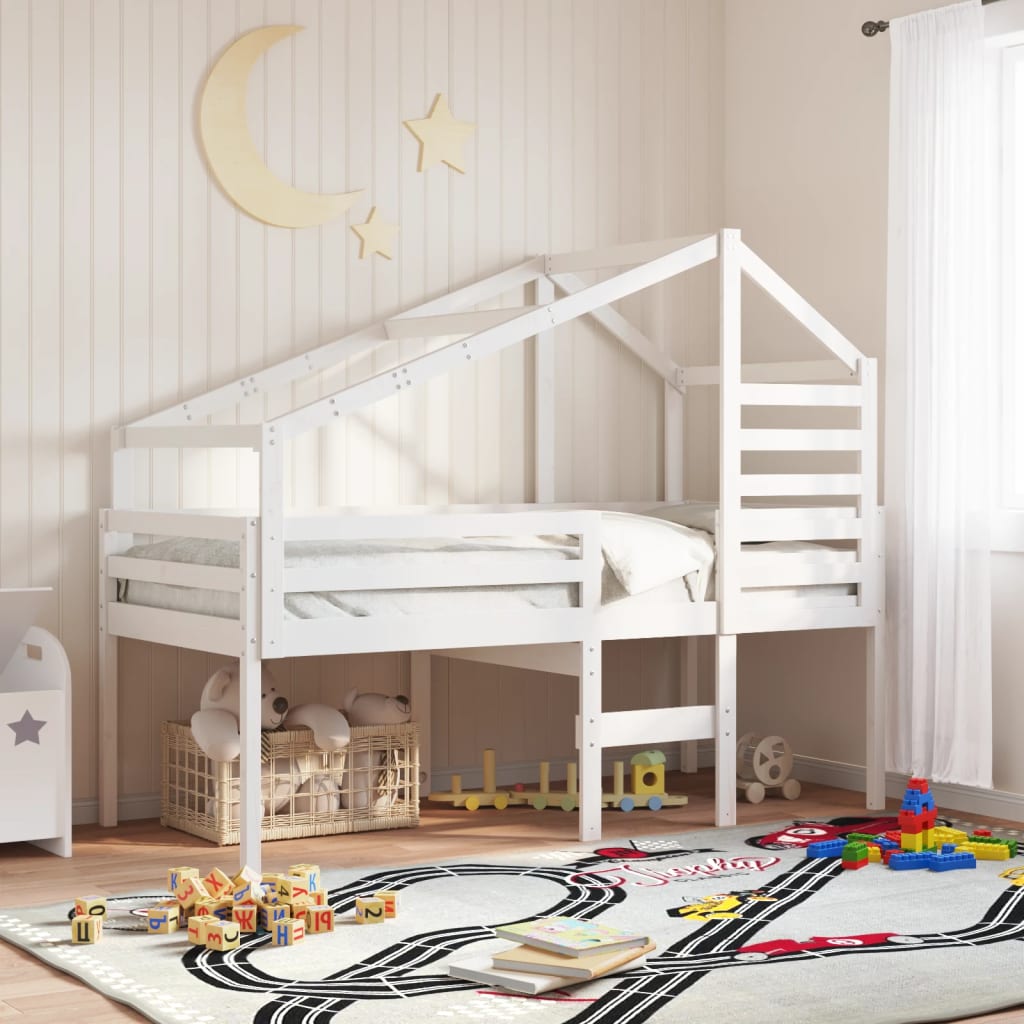 Telhado de cama infantil 188x97x113 cm pinho maciço branco