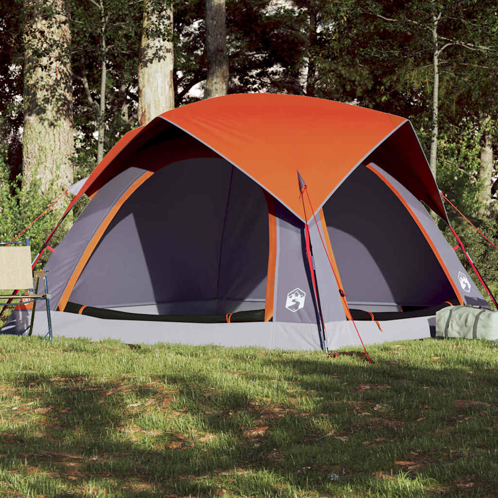Tenda de campismo cabana p/ 4 pessoas impermeável cinza/laranja