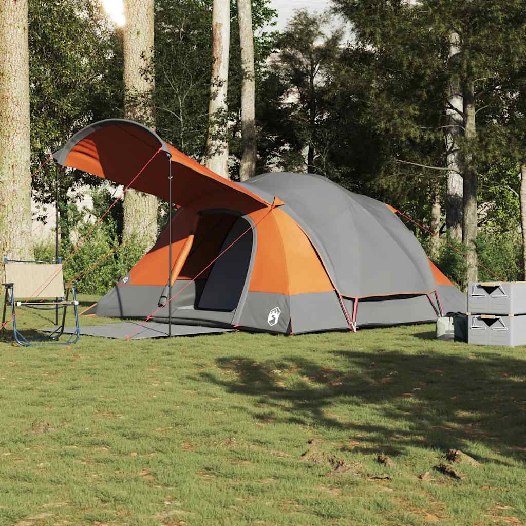 Tenda familiar túnel p/ 8 pessoas impermeável cinza/laranja