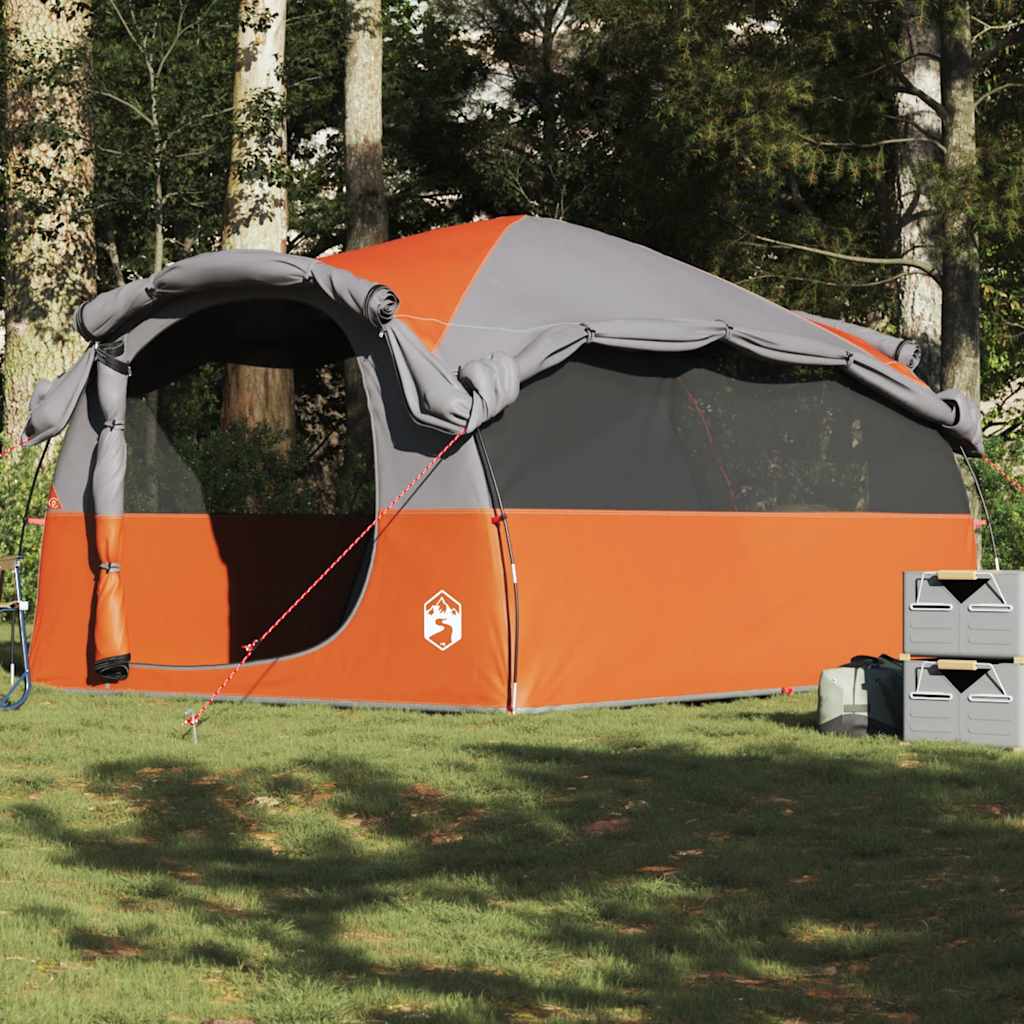 Tenda familiar túnel p/ 6 pessoas impermeável cinza/laranja