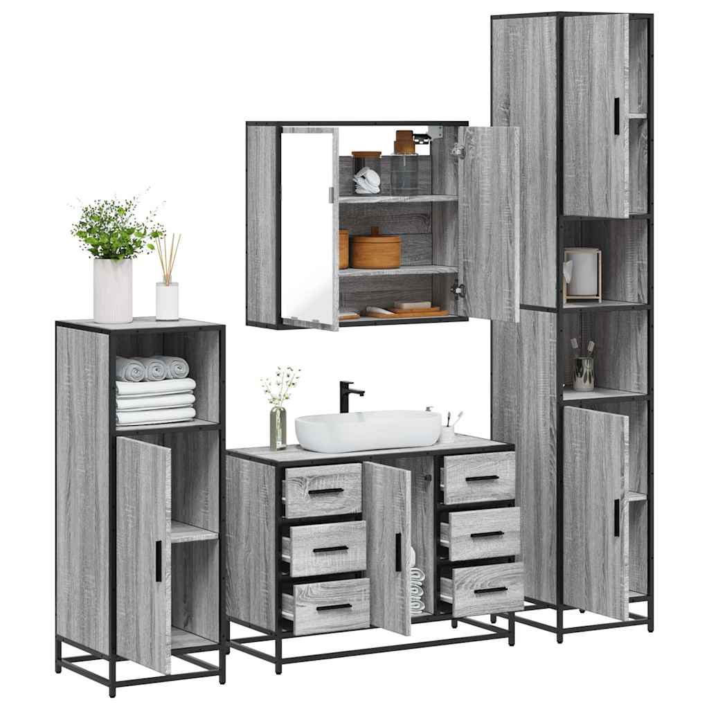 4 pcs Conjunto móveis casa de banho madeira proc. cinza sonoma