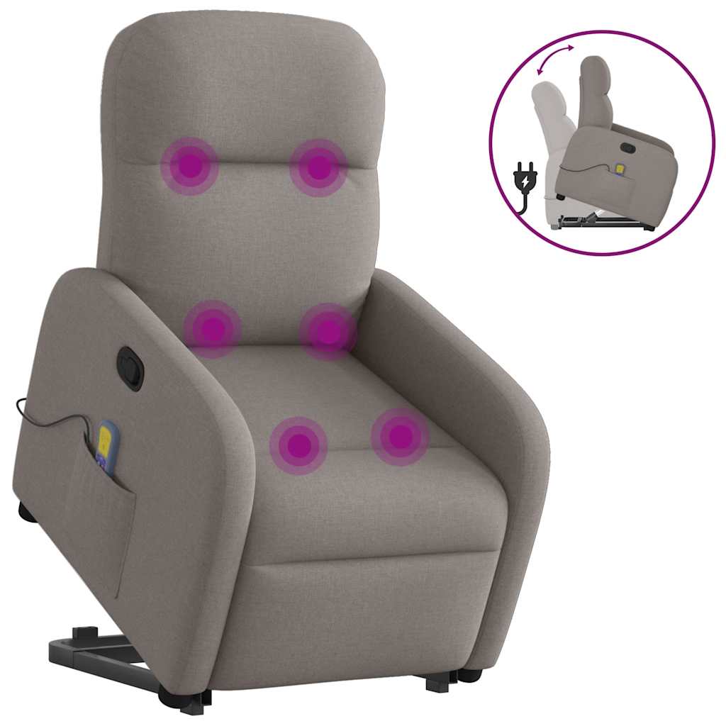 Poltrona elevatória de massagens tecido cinzento-acastanhado