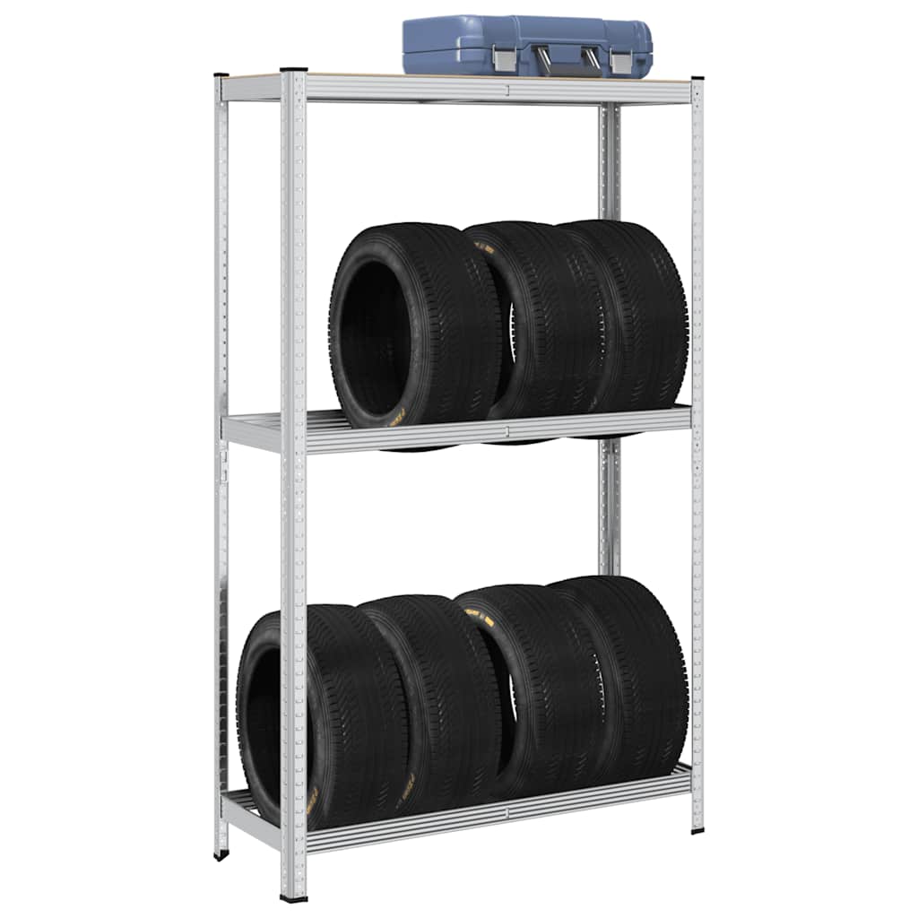 Prateleira para pneus de 2 camadas prateada 110x40x180 cm aço