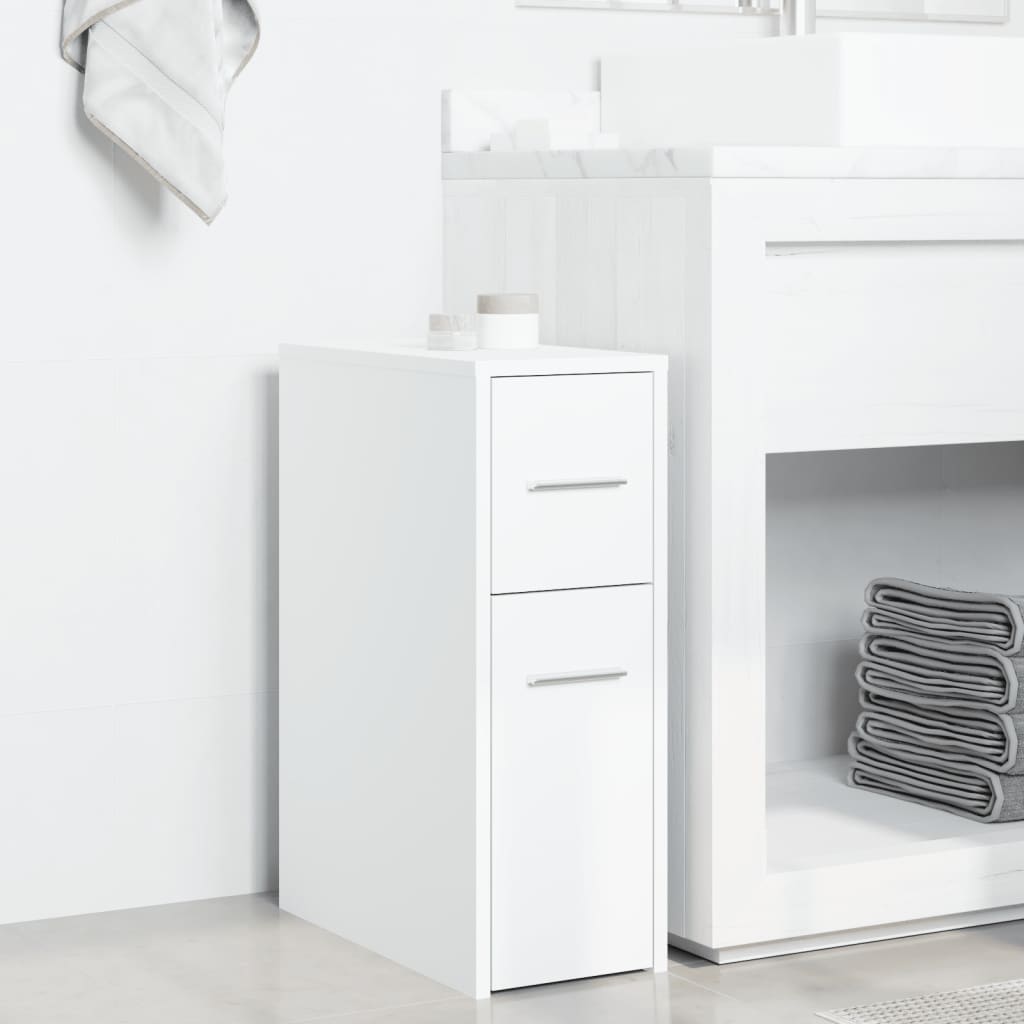 Armário de Casa de Banho estreito com rodas derivados de madeira branco