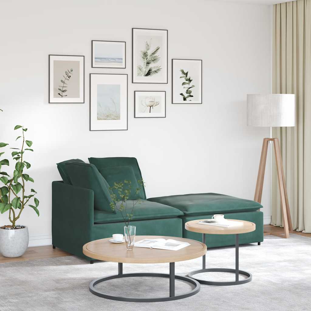 Sofá modular com pufes e almofadas veludo verde-escuro