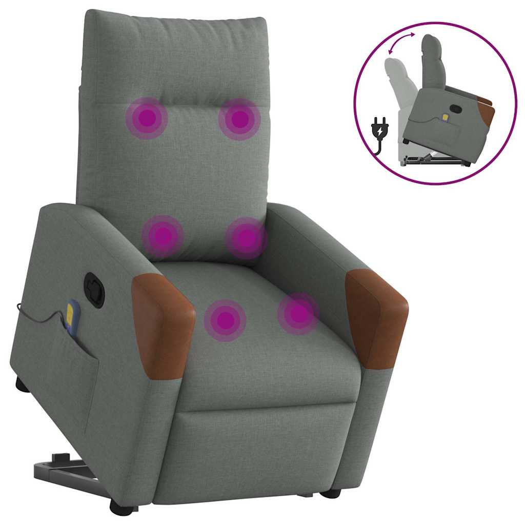 Poltrona elevatória de massagens tecido cinzento-escuro