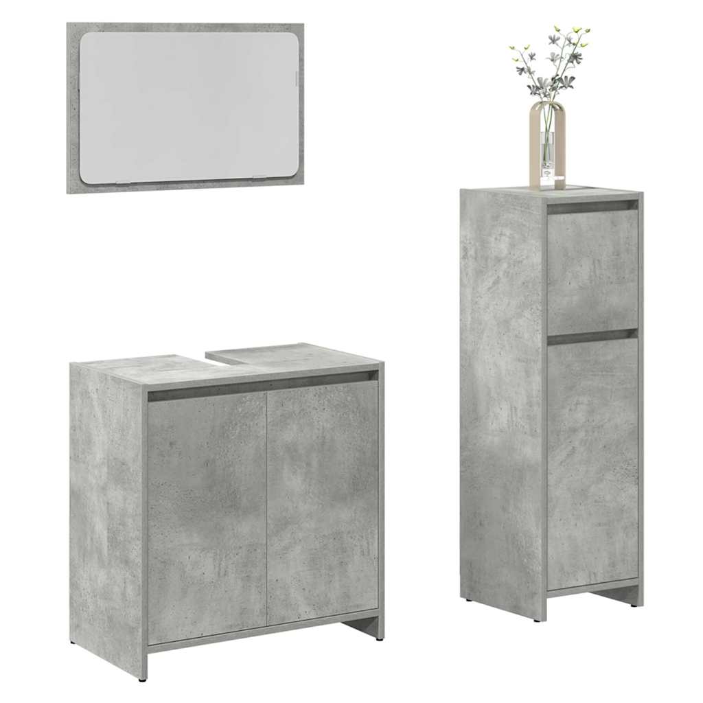 3 pcs conj. móveis casa banho derivados madeira cinza cimento