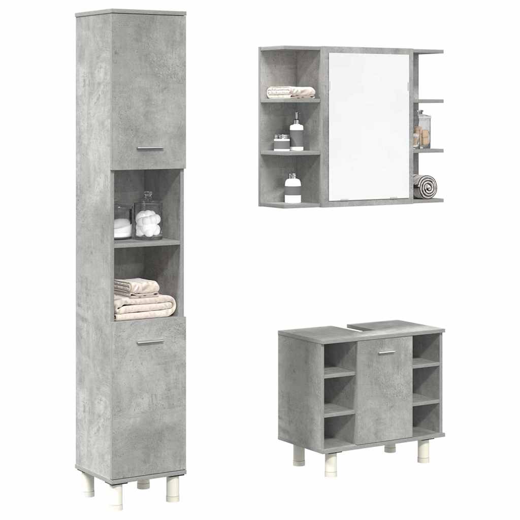 3 pcs conj. móveis casa banho derivados madeira cinza cimento