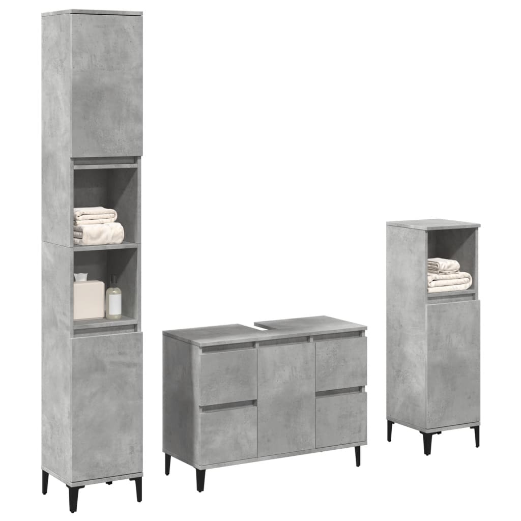 3 pcs conj. móveis casa banho derivados madeira cinza cimento
