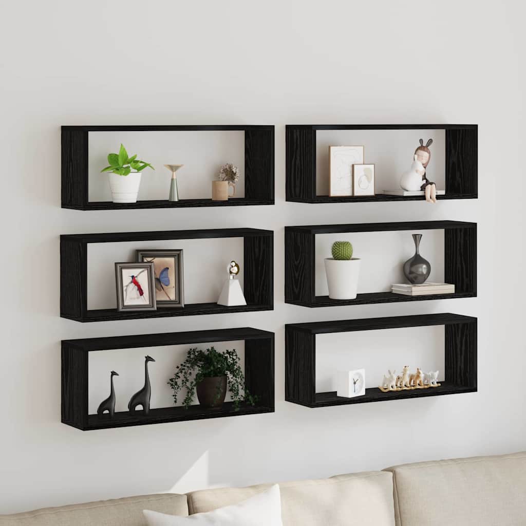 Prateleiras de Parede 6 pcs Carvalho preto 60 x 15 x 23 cm
