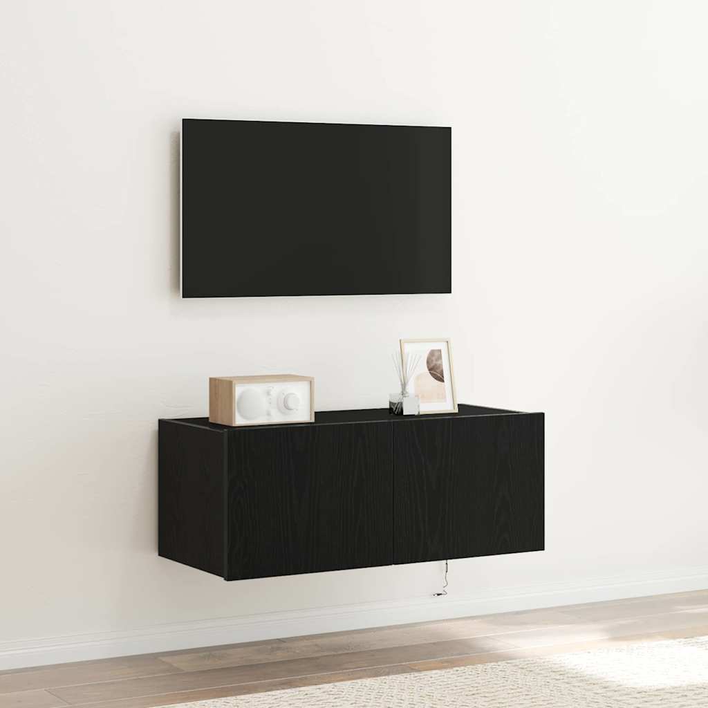Armário de TV de Parede Carvalho preto 80 x 35 x 31 cm