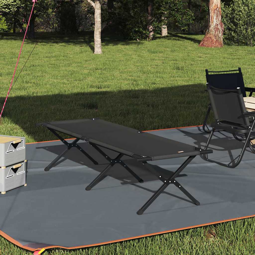 Cama de Camping Dobrável Manual Preto Tecido Oxford