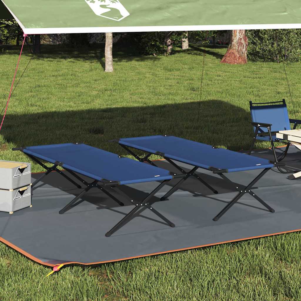 Cama de Camping Dobrável Manual 2 pcs Azul Tecido Oxford