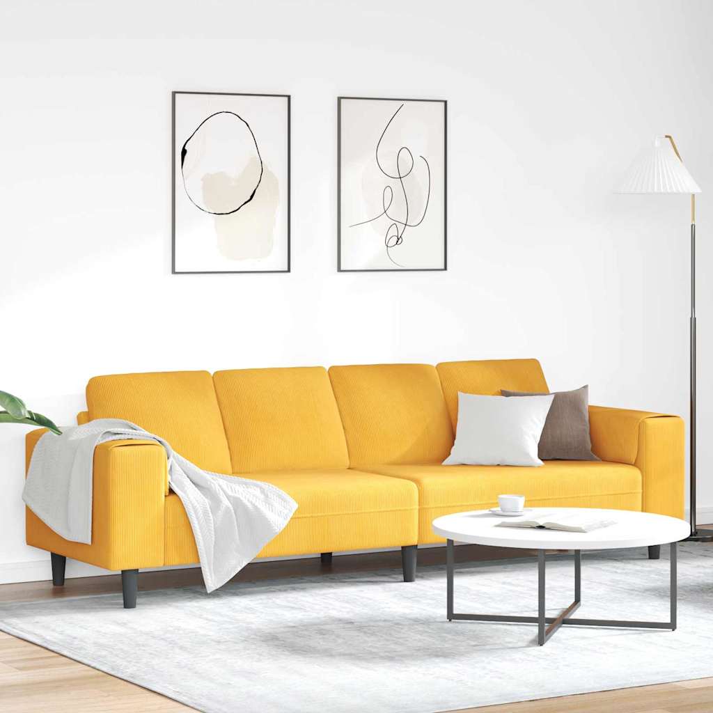 Sofá de Tecido com almofada Amarelo Claro Tecido de veludo côtelé