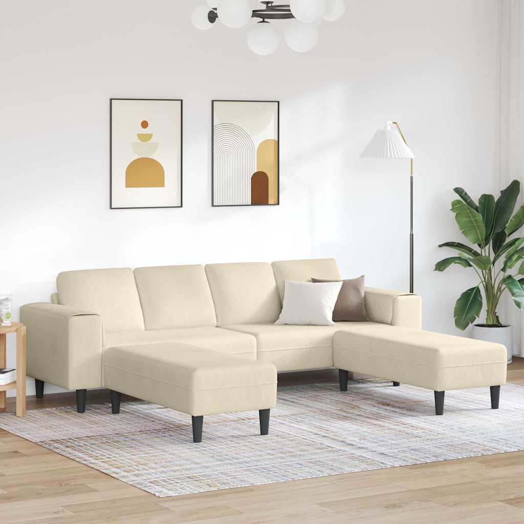Sofá de Tecido com almofada Creme 208 cm Tecido de veludo côtelé
