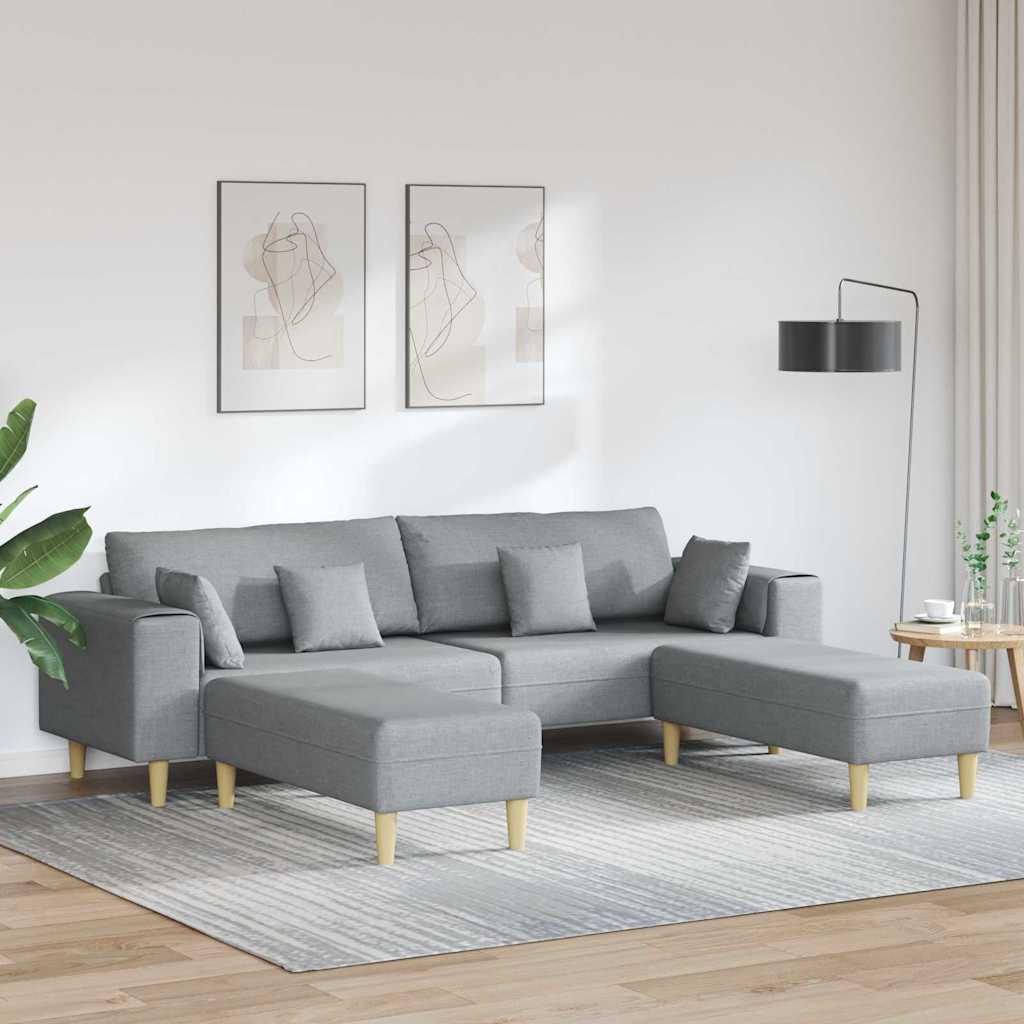Sofá de Tecido com almofada 3 pcs Cinzento-claro 208 cm tecido