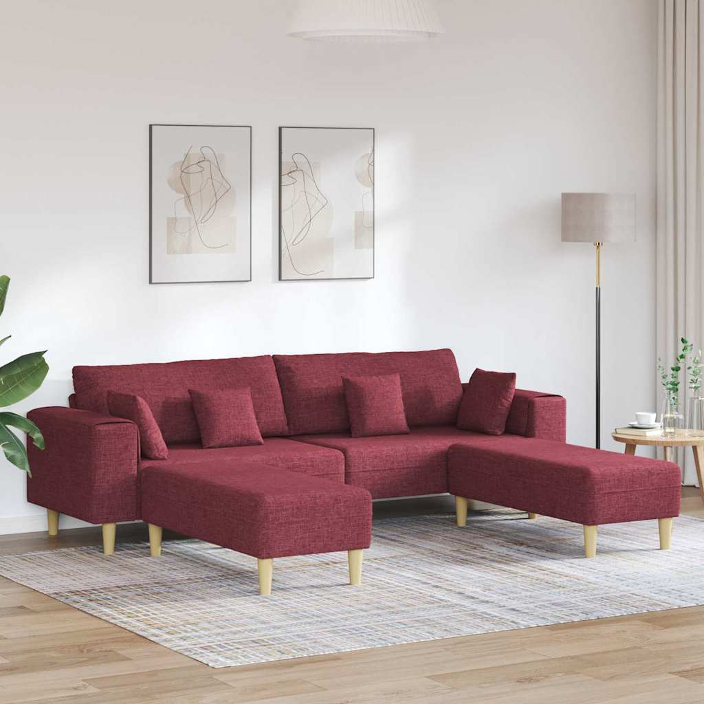 Sofá de Tecido com almofada 3 pcs Vinho Vermelho 208 cm tecido