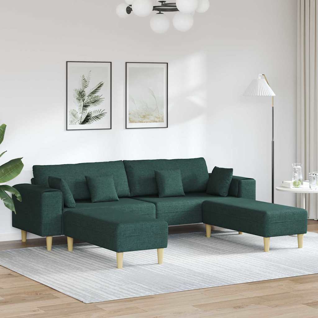 Sofá de Tecido com almofada 3 pcs Verde Escuro 208 cm tecido
