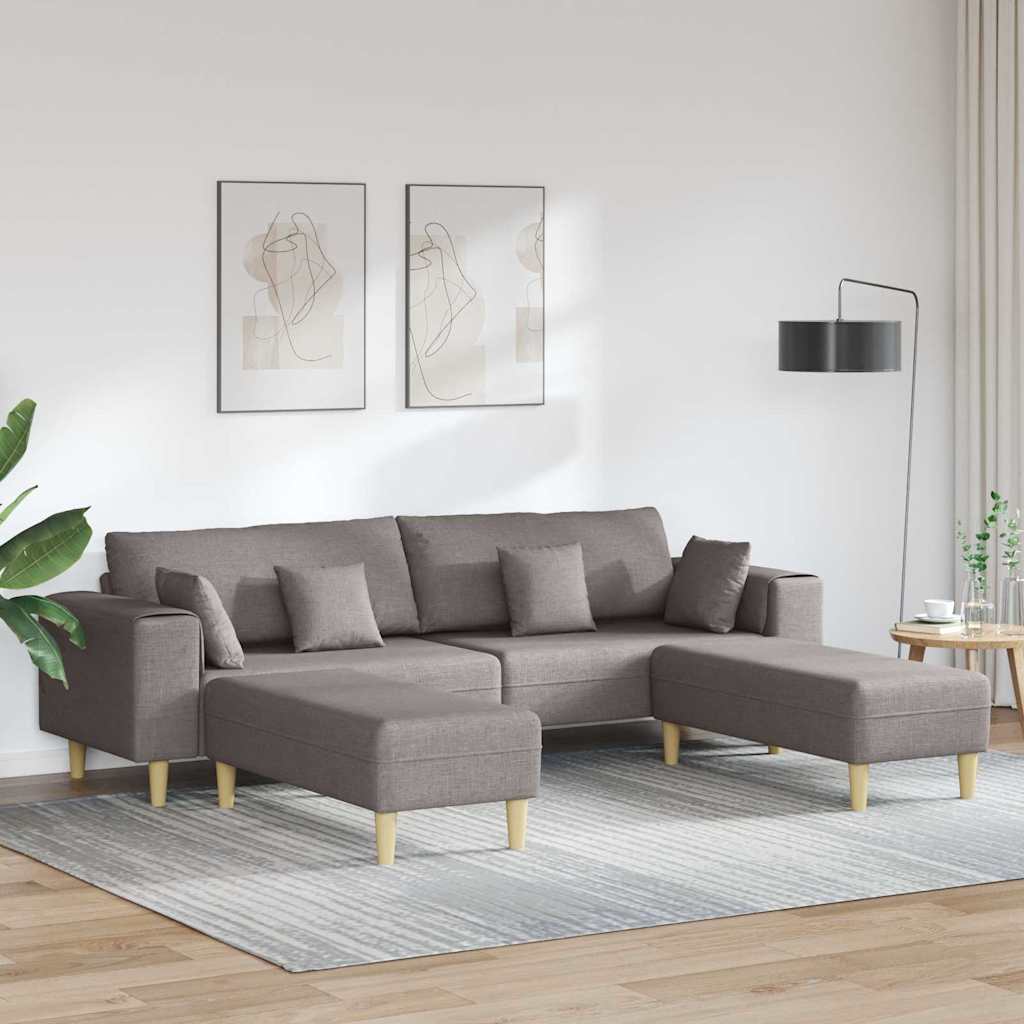 Sofá de Tecido com almofada 3 pcs Cinzento-acastanhado 208 cm tecido