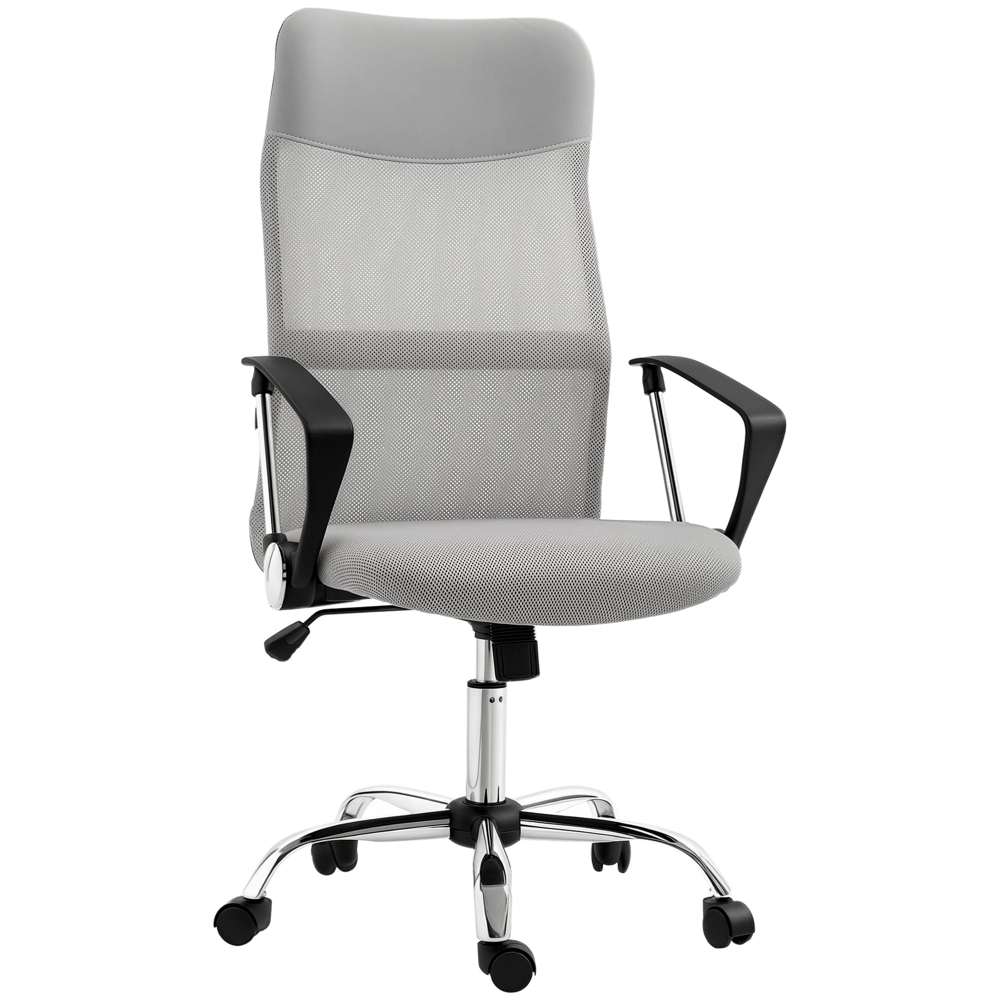 Cadeira de Escritório Cadeira de Secretária de Tecido de Malha Encosto para a Cabeça de PU Mecanismo de Inclinação de Encosto Alto Carga de 120 kg 63x65x109-119 cm Cinza