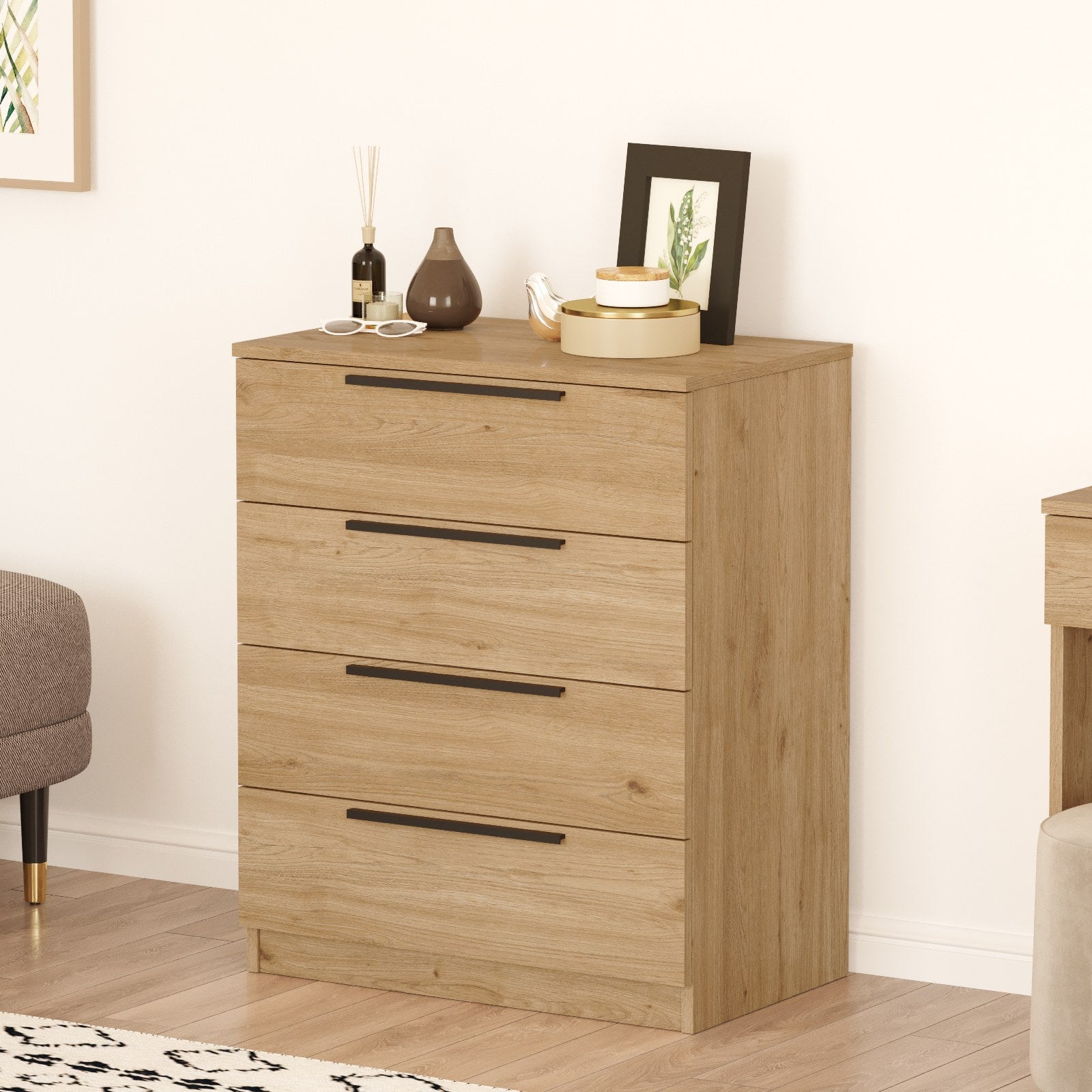 Cómoda Lorel de 4 Gavetas — 71,7x87,6x41,9 cm, Nogueira, Design Elegante
