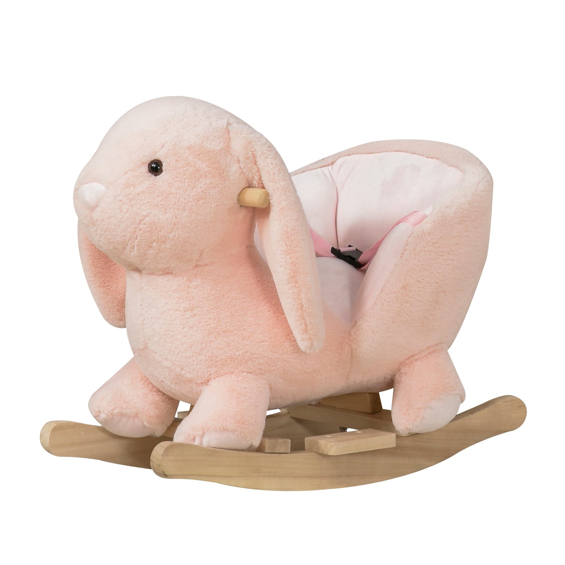 Baloiço Infantil com Forma de Coelho de Pelúcia Baloiço para Bebés 18-36 Meses com Som Cinto de Segurança Guidão e Apoio para os Pés 60x33x50cm Rosa