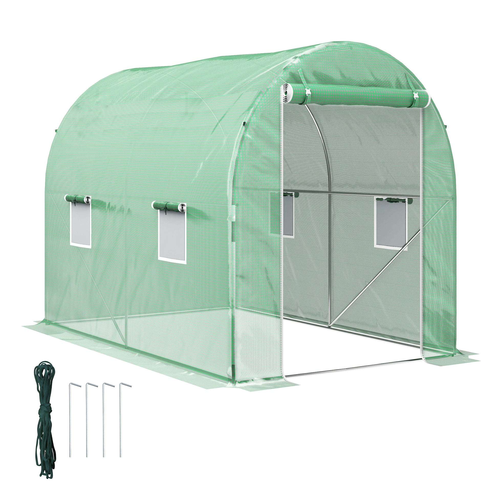 Estufa Tipo Túnel 298x197x189 cm com Porta e 4 Janelas Estufa de Jardim para Cultivo de Plantas e Verduras com Cobertura PE 140g/㎡ Verde