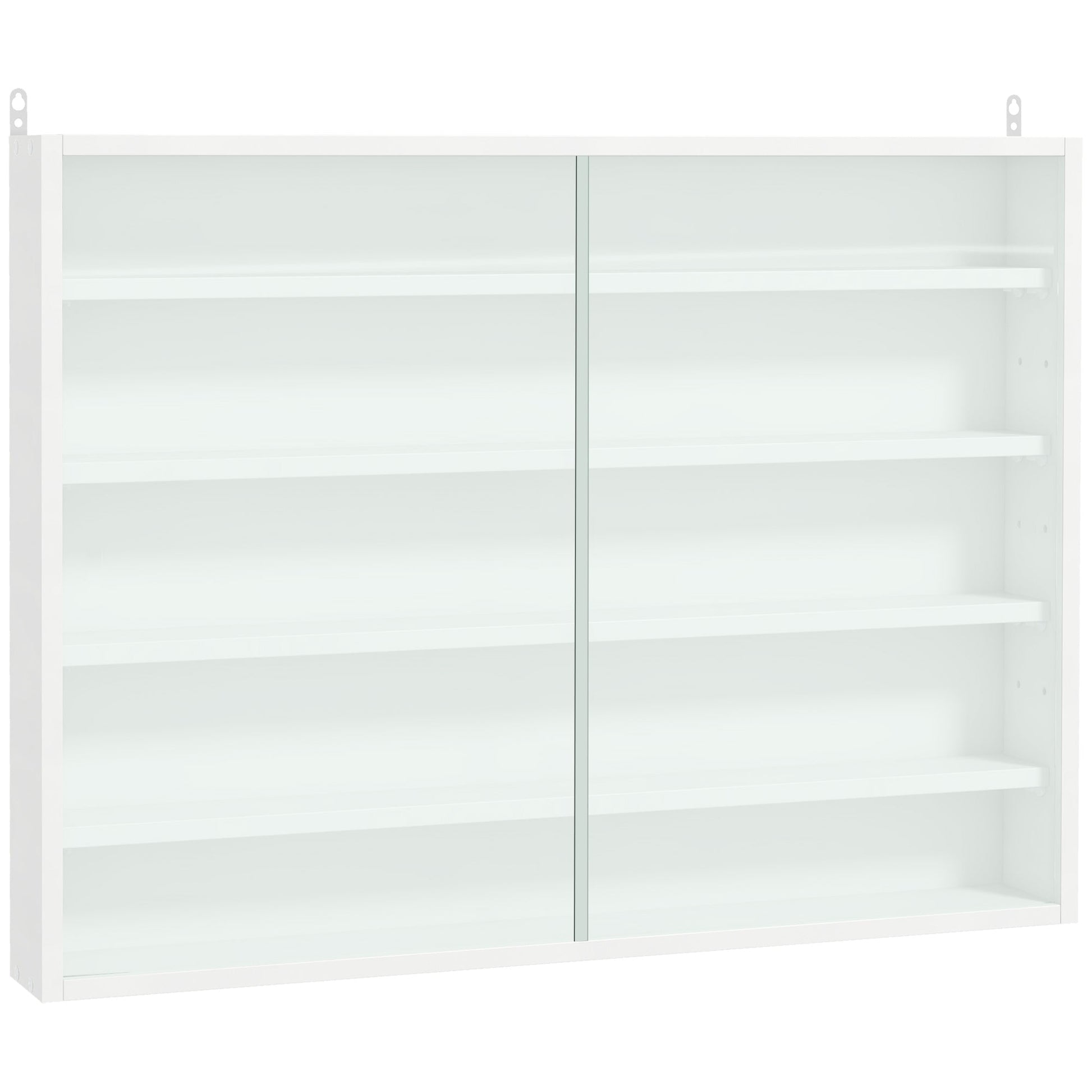 Vitrine de Parede de Madeira com Prateleiras Ajustáveis e 2 Portas Corredeiras de Vidro para Coleções Perfumes Bonecos de Decoração 80x9,5x60cm Branco