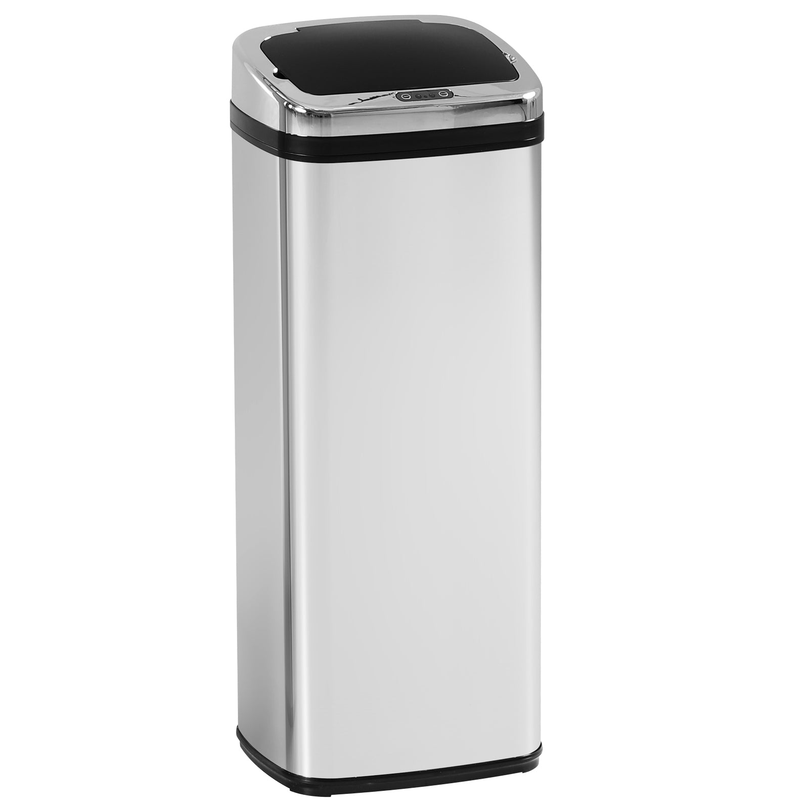 Balde de Lixo Inteligente de Aço Inoxidável 50L com Sensor Infravermelho de Abertura Automática para Cozinha Dormitório Casa de Banho 33x25x84 cm Prata e Preto