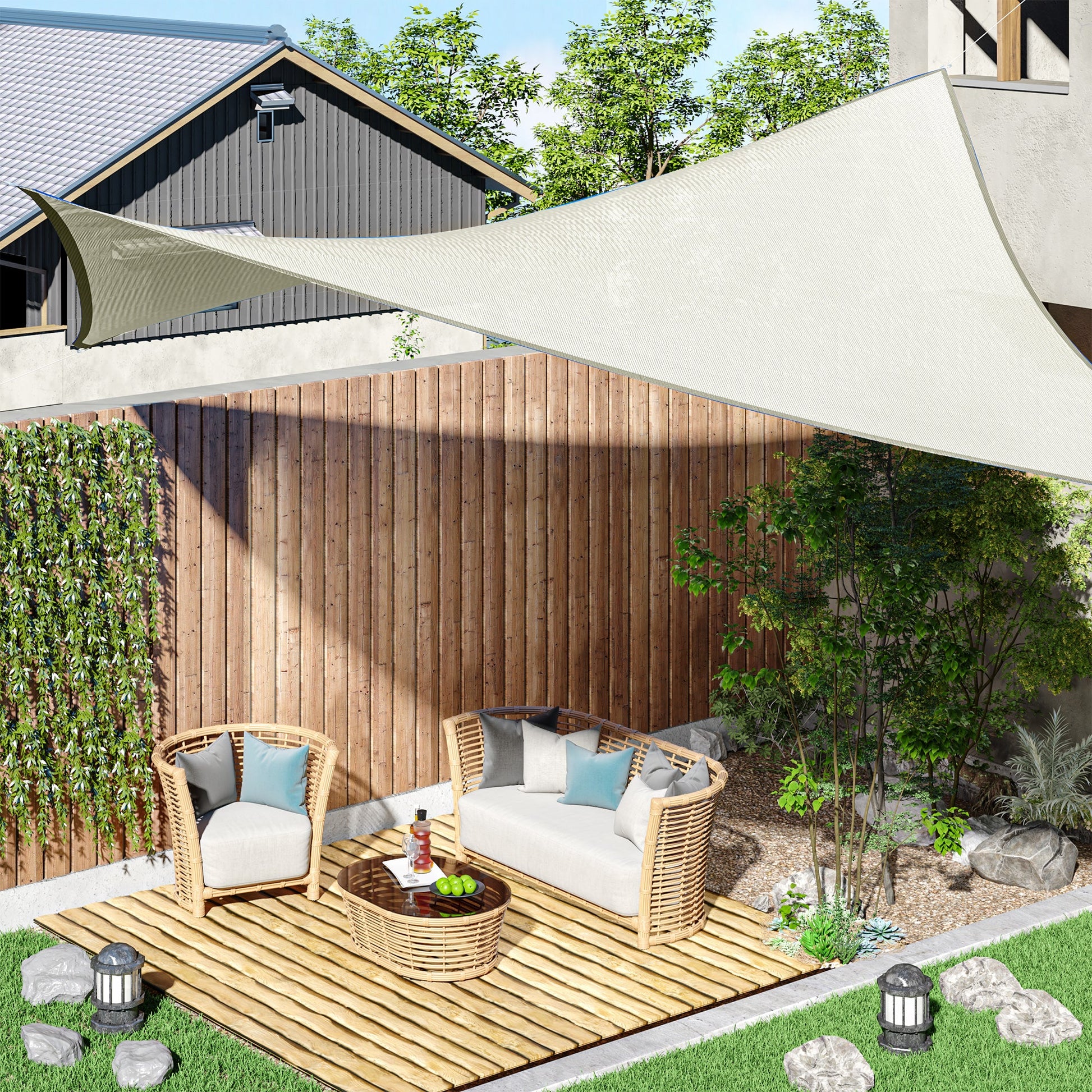 Vela de Sombra Retangular 3x4 m Toldo Vela de Poliéster com Proteção UV Aneis em Forma de D e Cordas para Jardim Pátio Piscina Creme